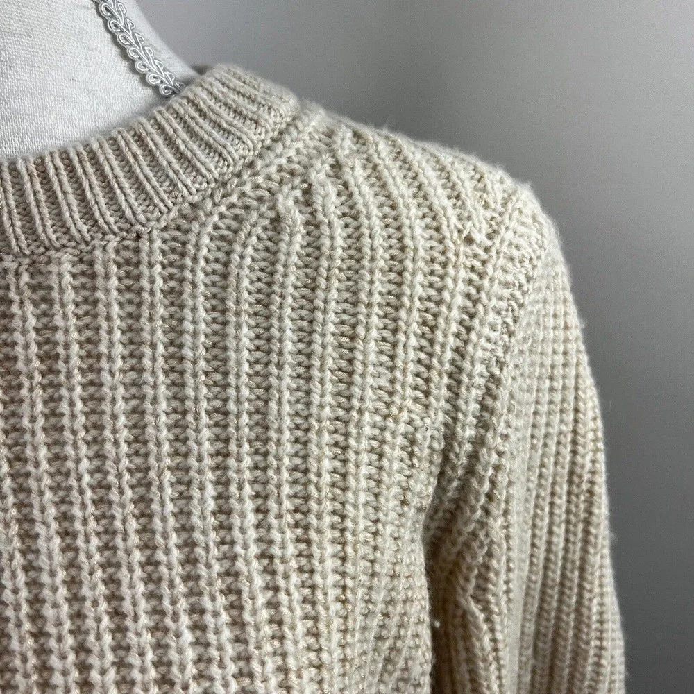 Athleta Cream Sierra Crew Neck Wool Sweater S Chunky Shaker Knit